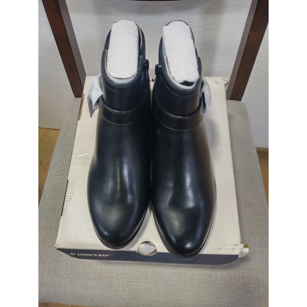 St Johns Bay Randa Black Ankle Boots Womens 7.5 M Memory Foam Buckle Booties New